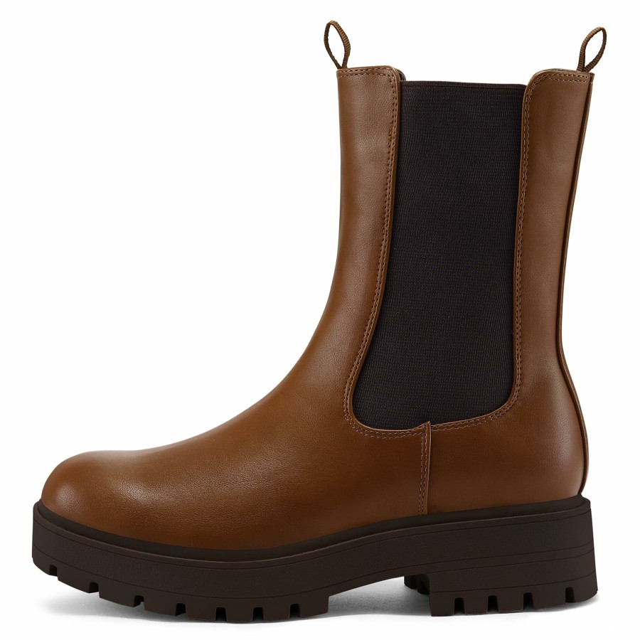 Women my soft Casual Boots | Mid Calf Lug Sole Chunky Heel Chelsea Boots