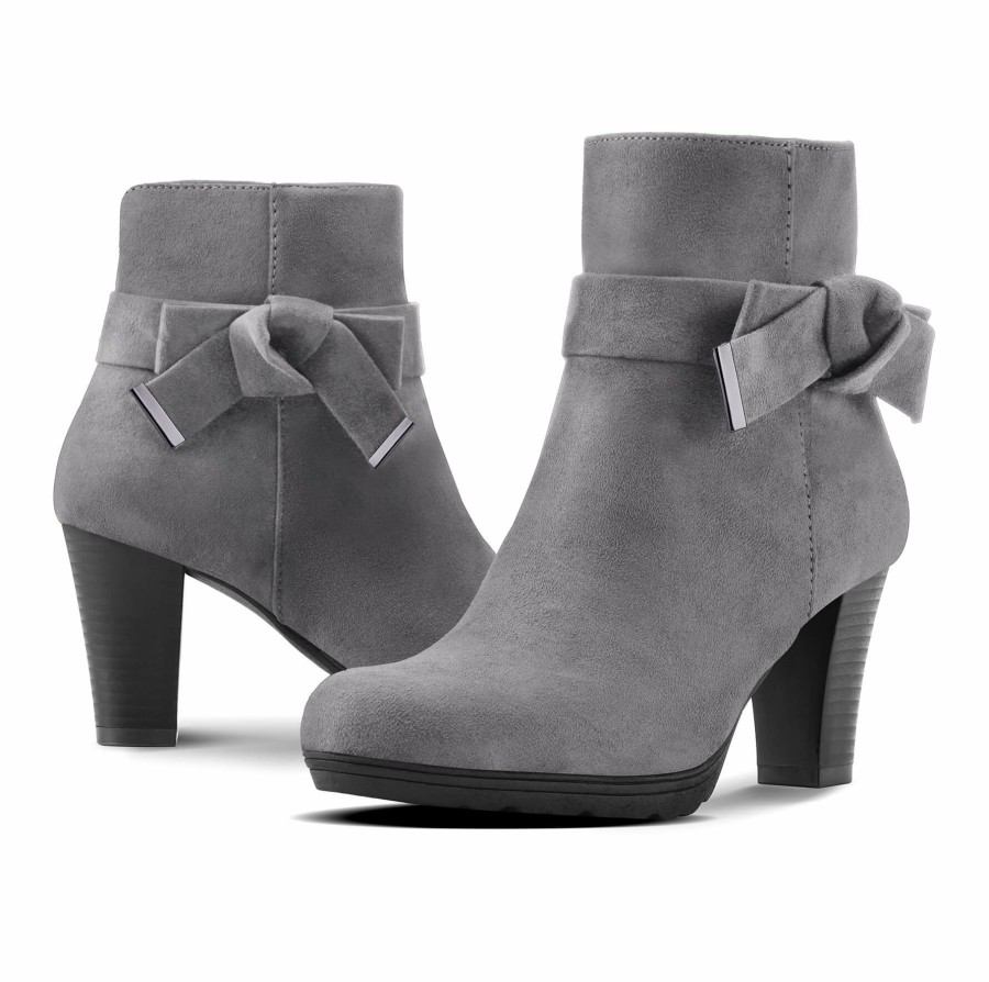 Women my soft Heeled Boots | Classic Bow Suede Heeled Ankle Boots