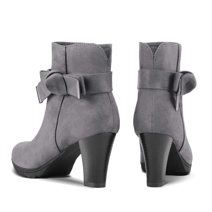 Women my soft Heeled Boots | Classic Bow Suede Heeled Ankle Boots