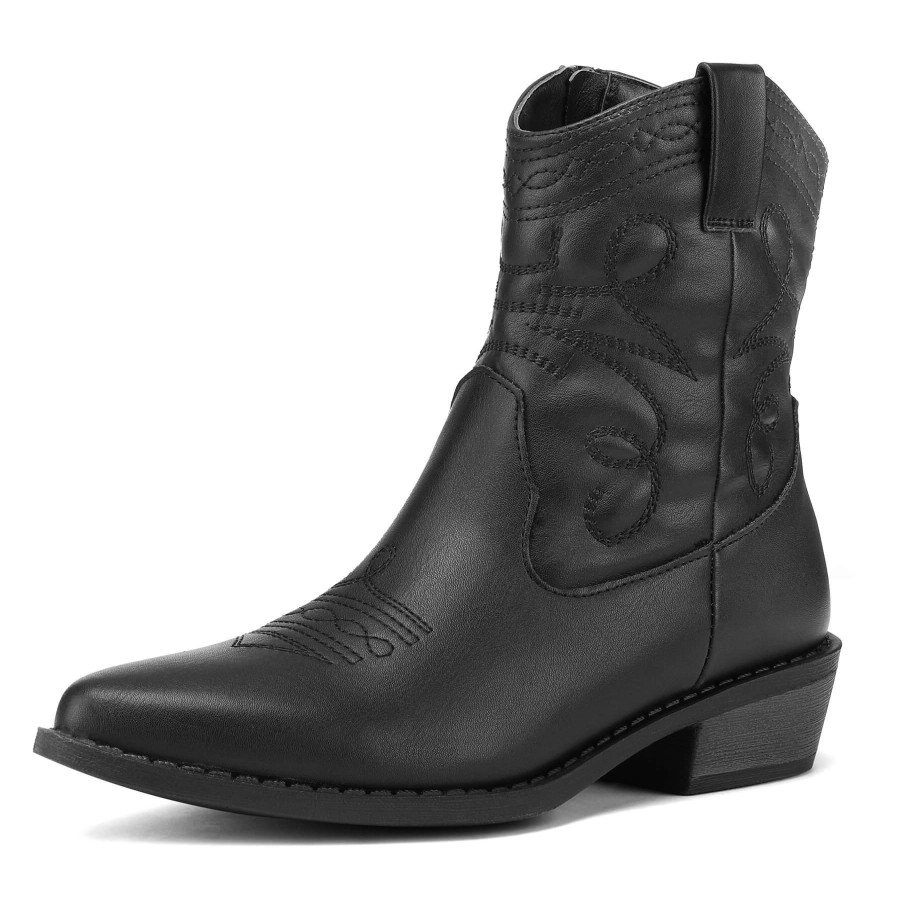 Women my soft Cowboy & Cowgirl Boots | Fashion Low Heel Western Cowgirl Boots Black