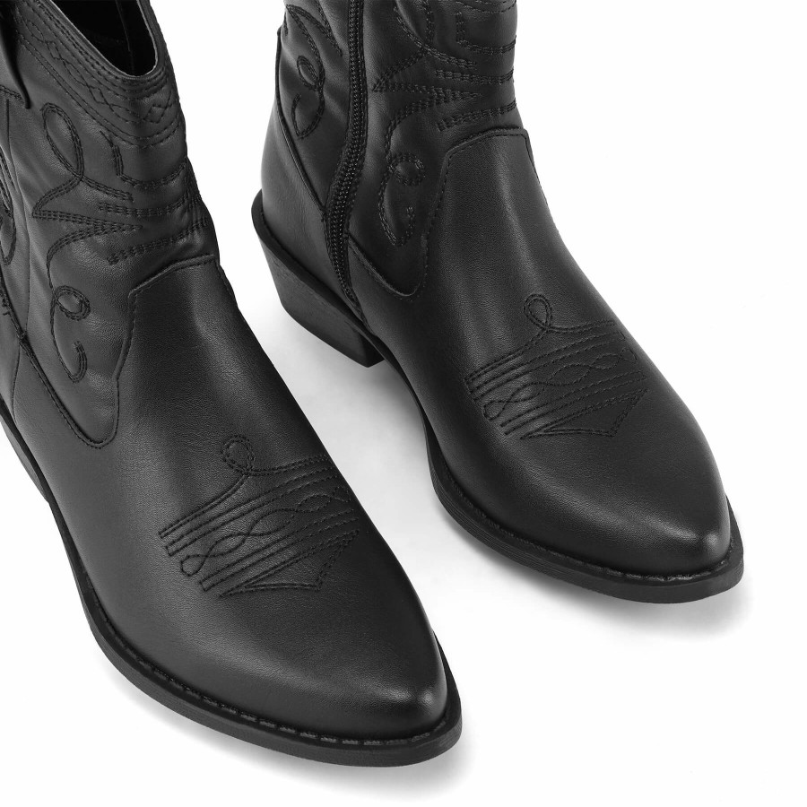 Women my soft Cowboy & Cowgirl Boots | Fashion Low Heel Western Cowgirl Boots Black