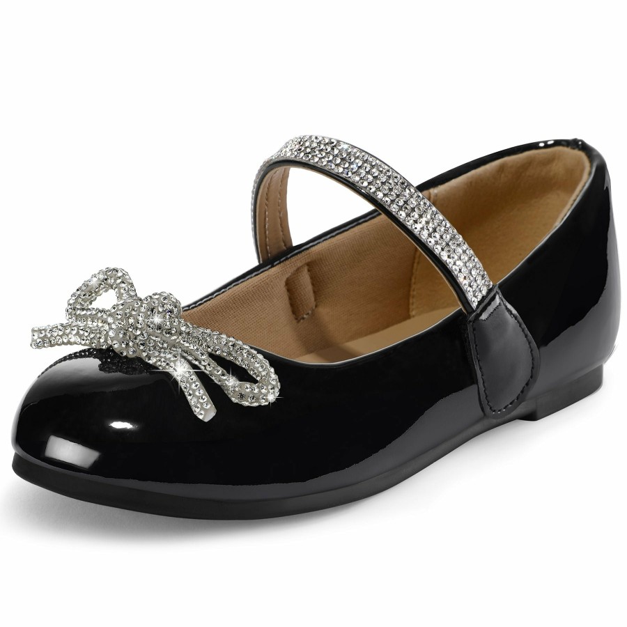 Kids my soft | Kids Dress Shoes-Black Mary Janes With Diamond Bow