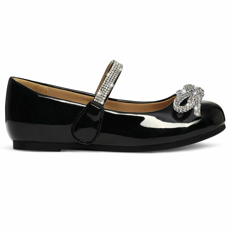 Kids my soft | Kids Dress Shoes-Black Mary Janes With Diamond Bow