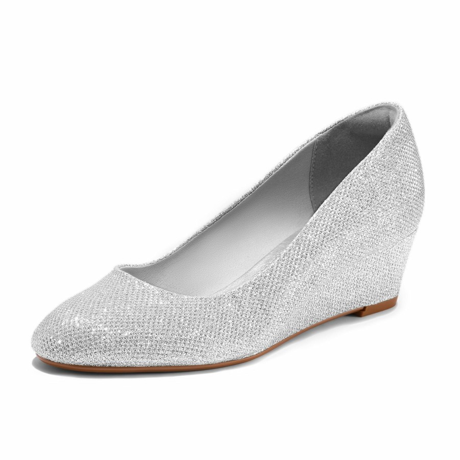 Women my soft Dress Heels | Glitter Wedge Closed Toe Low Heel Dress Shoes