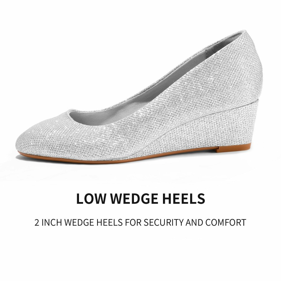 Women my soft Dress Heels | Glitter Wedge Closed Toe Low Heel Dress Shoes