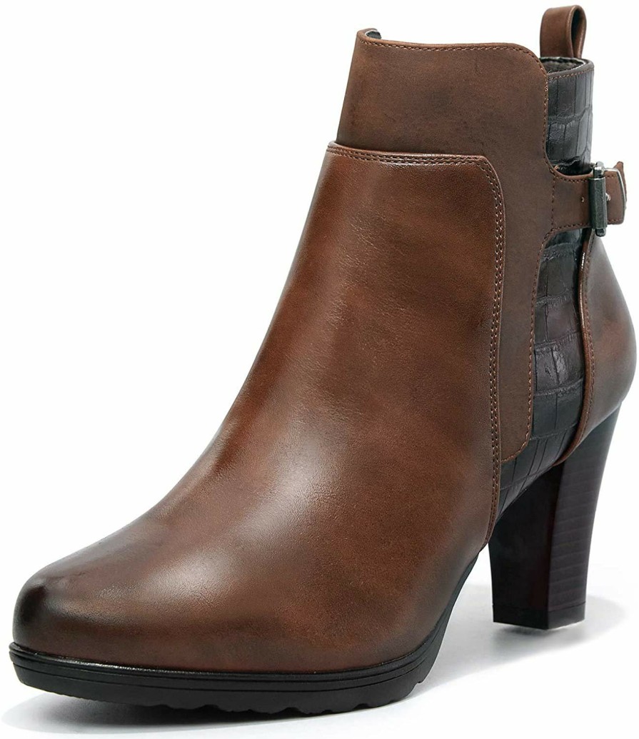 Women my soft Heeled Boots | Panel Buckle Strap Block Heel Ankle Boots