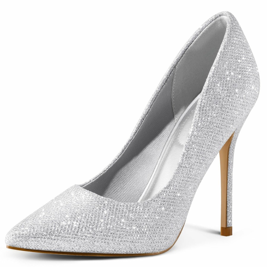 Women my soft Dress Heels | Glitter 4 Inch Pointed Toe Heel Dress Wedding Shoes