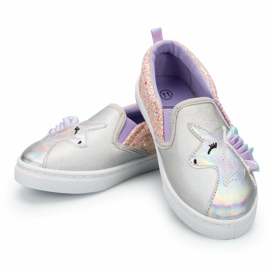 Kids my soft | Silver Laser Unicorn Pink Glitter Panel Espadrilles