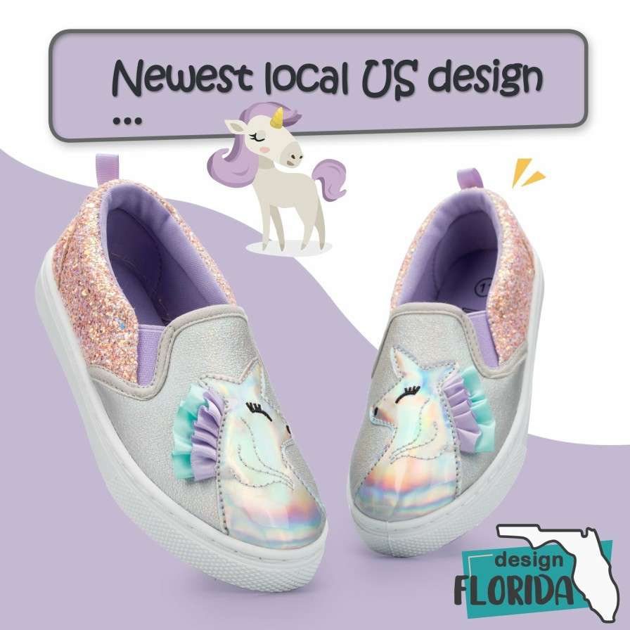 Kids my soft | Silver Laser Unicorn Pink Glitter Panel Espadrilles