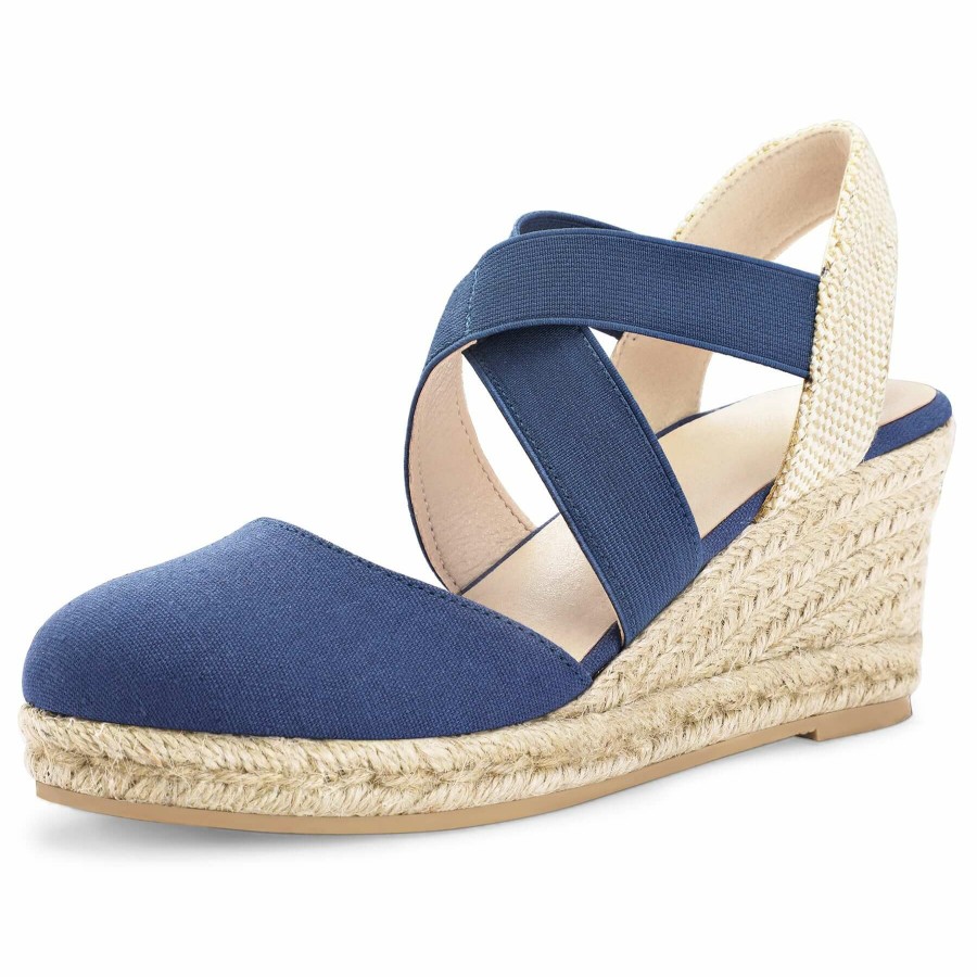 Women my soft Wedge Sandals | Elastic Crossed Grass Weave Wedge Sandals