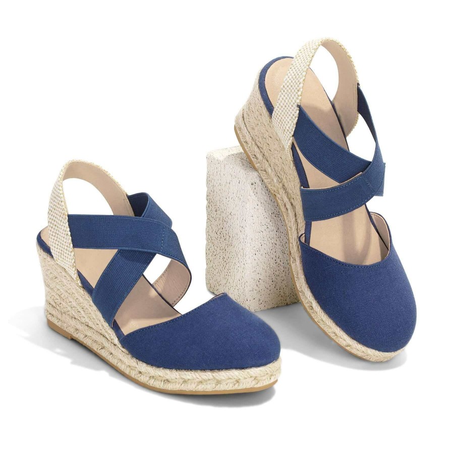 Women my soft Wedge Sandals | Elastic Crossed Grass Weave Wedge Sandals