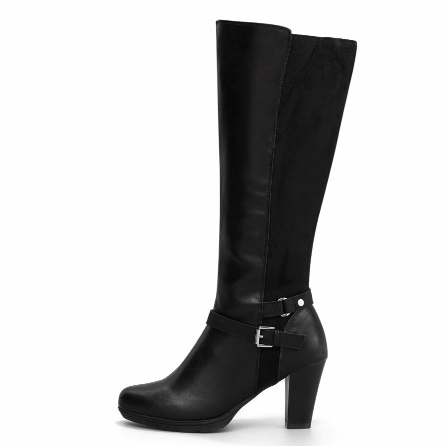 Women my soft Heeled Boots | Black Knee High Suede Leather Boots