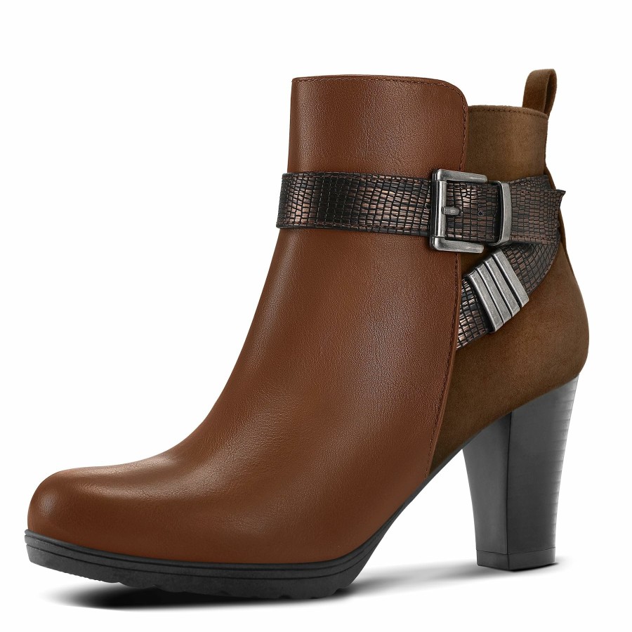 Women my soft Casual Boots | Wide Width Chunky Heel Ankle Strap Boots Brown