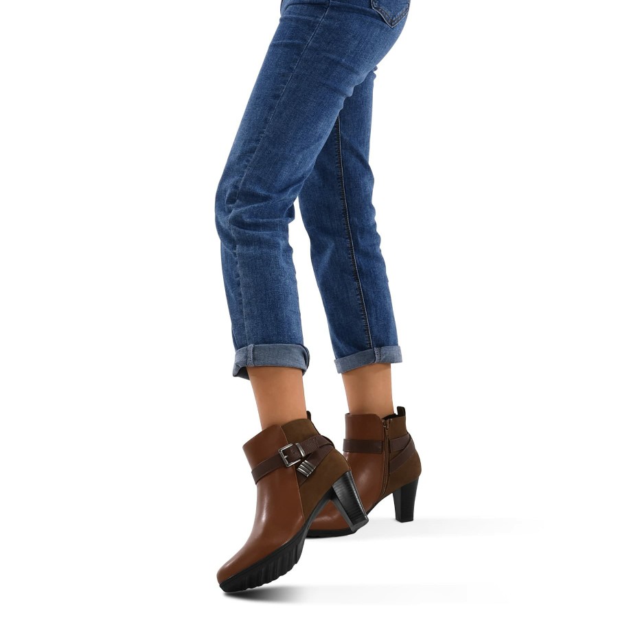 Women my soft Casual Boots | Wide Width Chunky Heel Ankle Strap Boots Brown