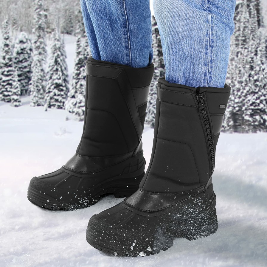 Men my soft | Fur Lined Thinsulate Insulation Waterproof Snow Boots Black Pu