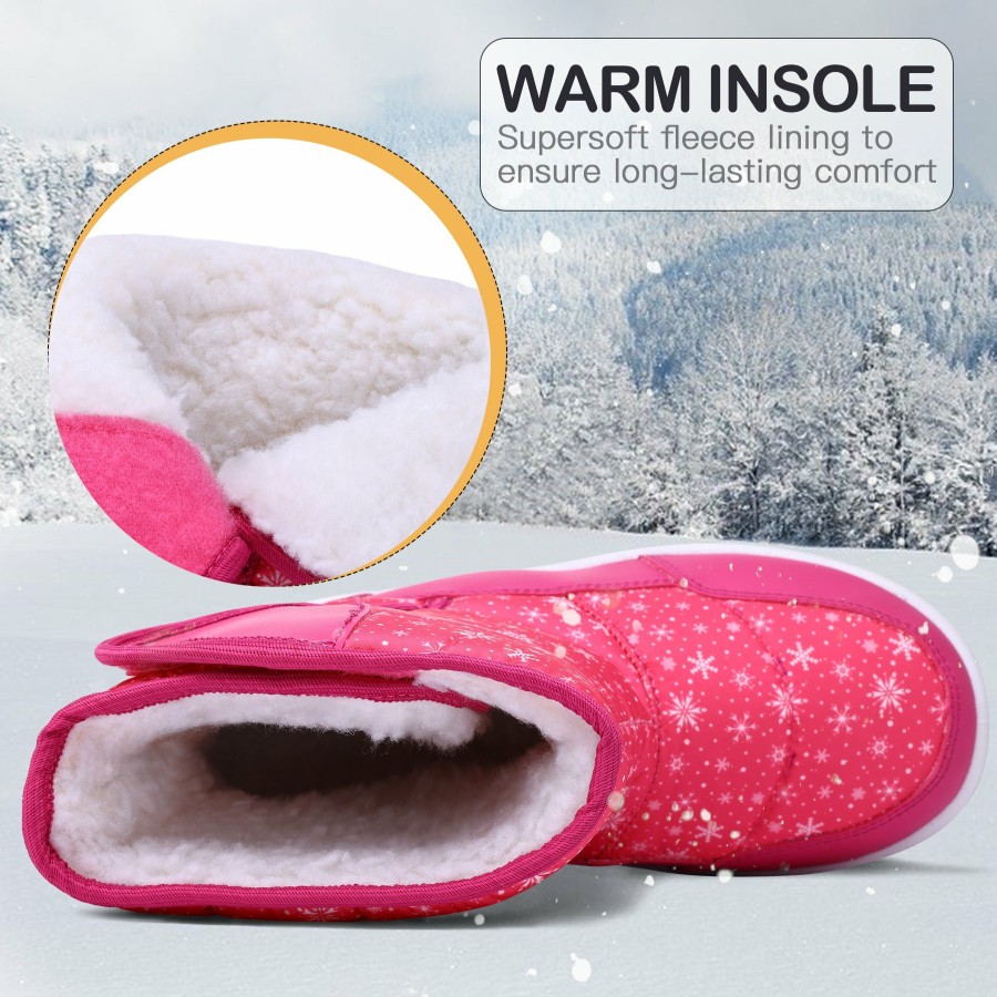 Kids my soft | Pink Snowflake Fur Lined Waterproof Snow Boots