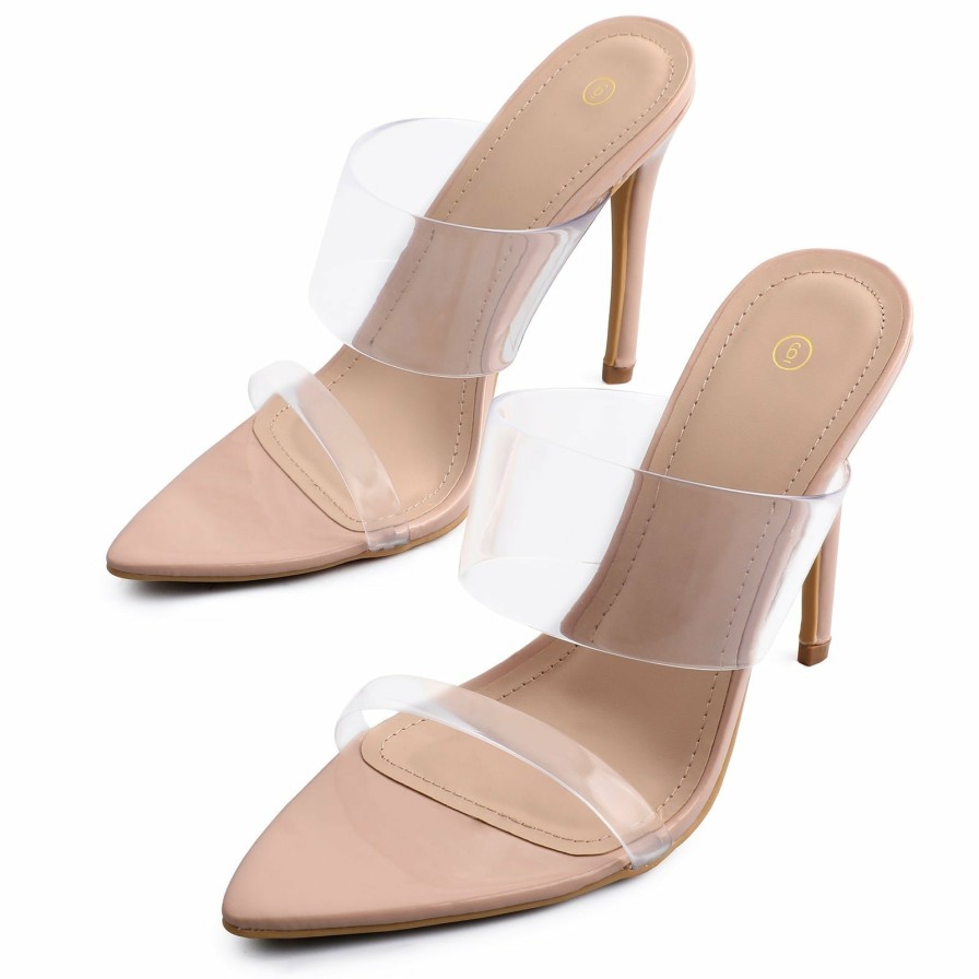 Women my soft Stiletto Heels | Pointed Toe Transparent Strap Slip On High Heeled Sandals