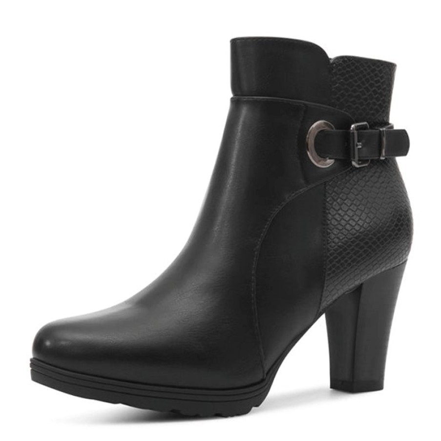 Women my soft Heeled Boots | Panel Buckle Strap Block Heel Ankle Boots