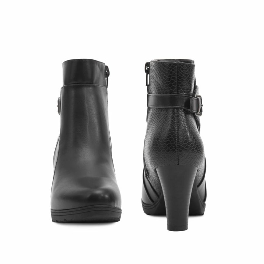 Women my soft Heeled Boots | Panel Buckle Strap Block Heel Ankle Boots