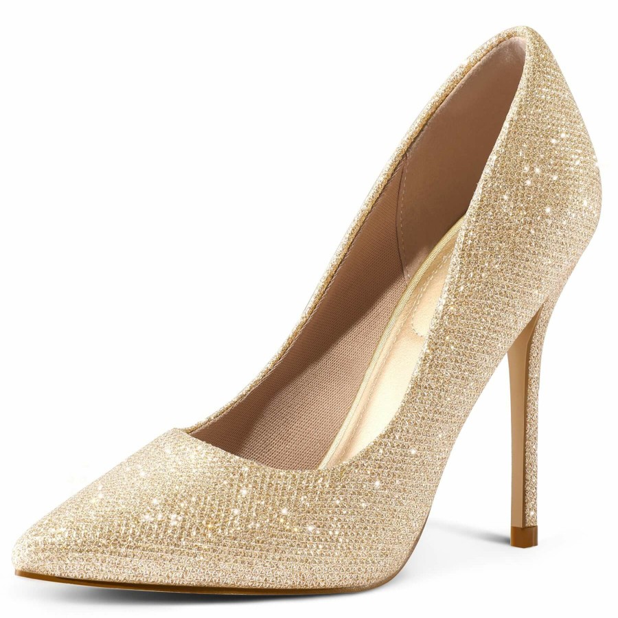 Women my soft Dress Heels | Glitter 4 Inch Pointed Toe Heel Dress Wedding Shoes