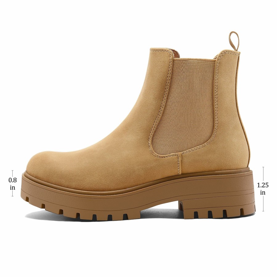 Women my soft Casual Boots | Chunky Heel Lug Sole Platform Chelsea Boots Light Brown