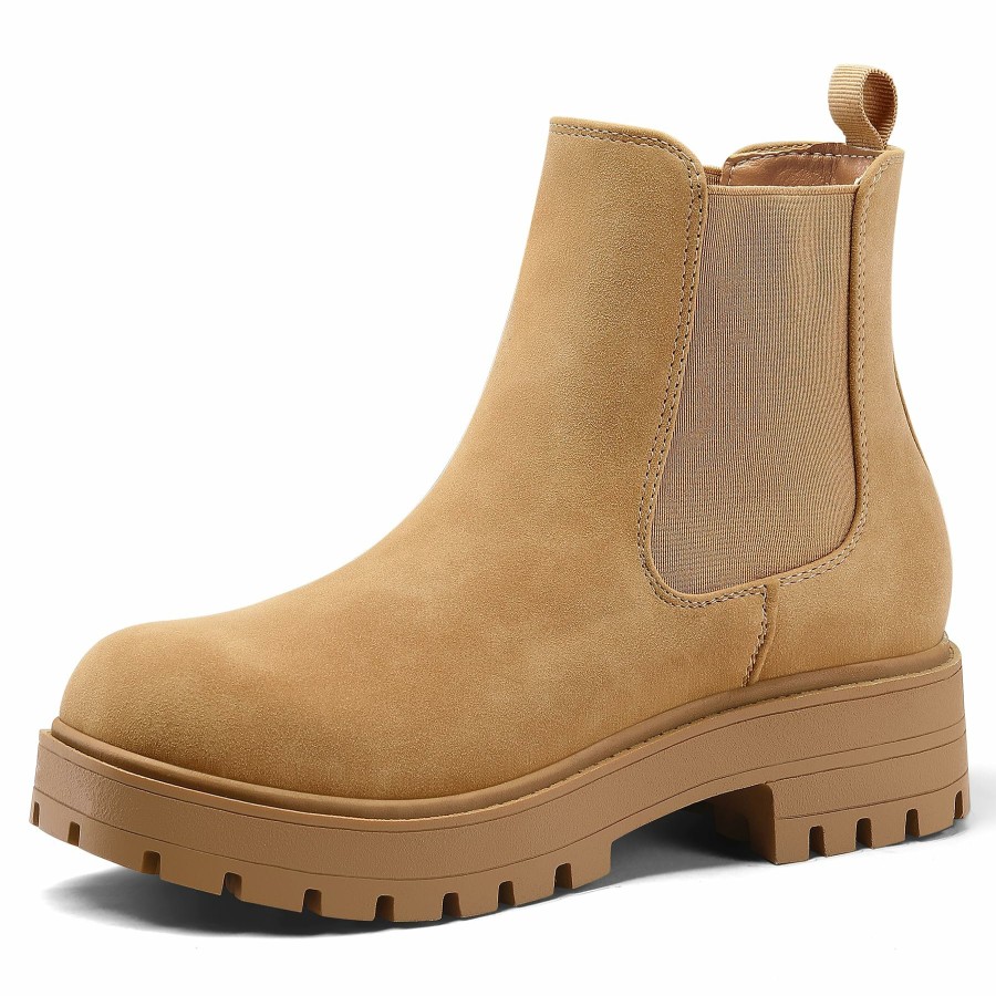 Women my soft Casual Boots | Chunky Heel Lug Sole Platform Chelsea Boots Light Brown