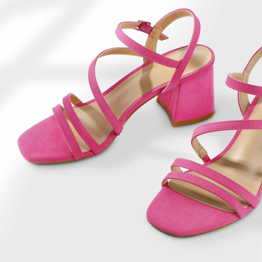 Women my soft Dress Heels | Bright Asymmetric Strap Square Toe Sandals Pink