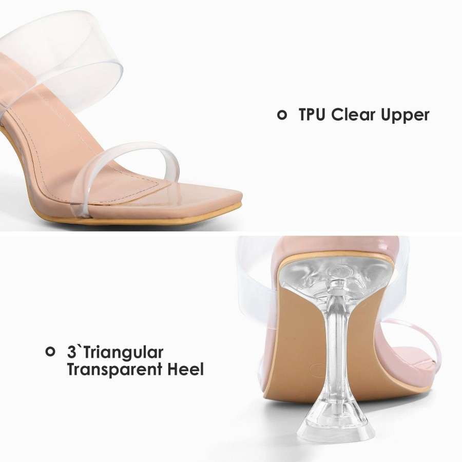 Women my soft Stiletto Heels | Transparent Square Toe Crystal Heel Sandals