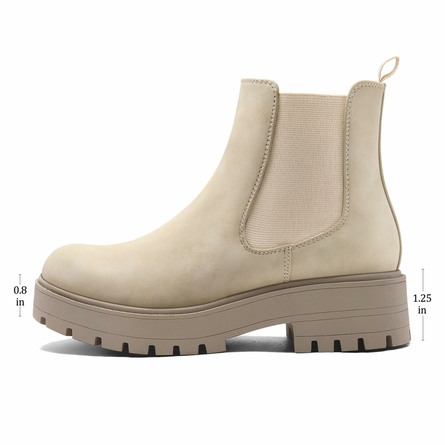 Women my soft Casual Boots | Chunky Heel Lug Sole Platform Chelsea Boots Beige