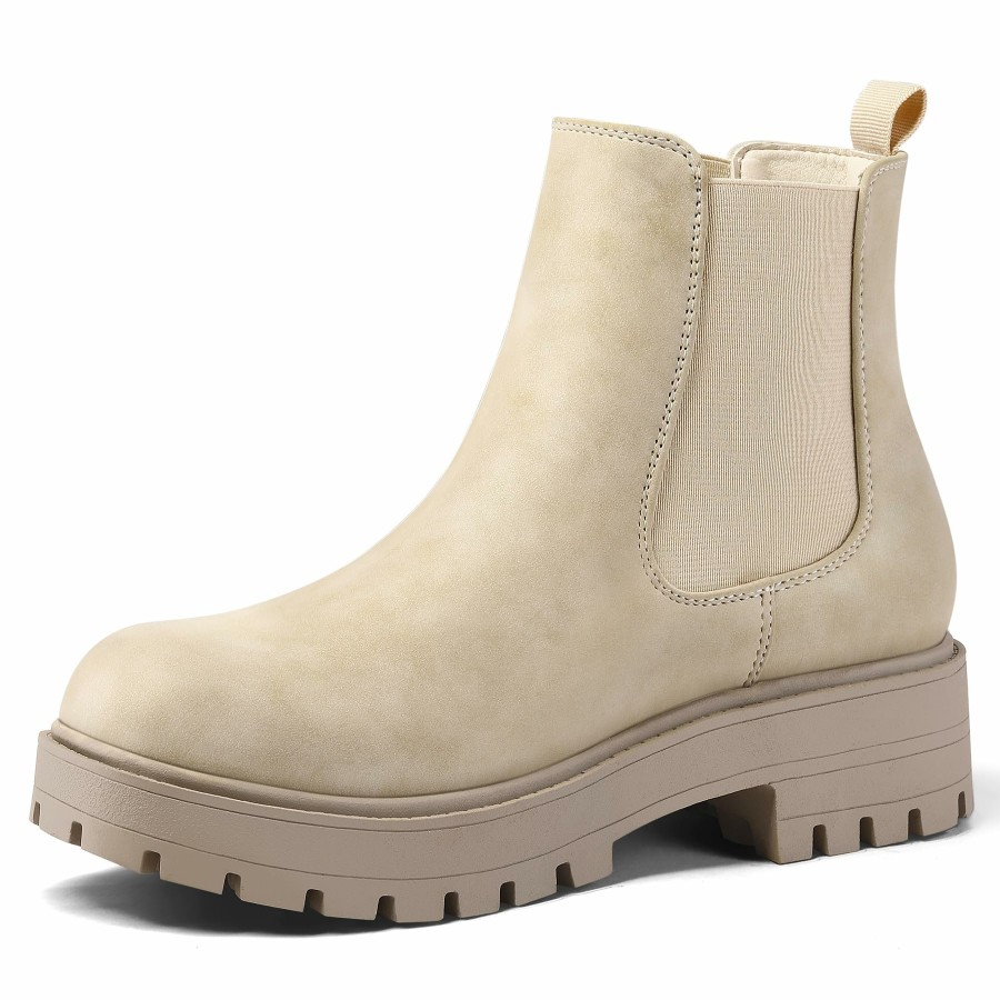 Women my soft Casual Boots | Chunky Heel Lug Sole Platform Chelsea Boots Beige