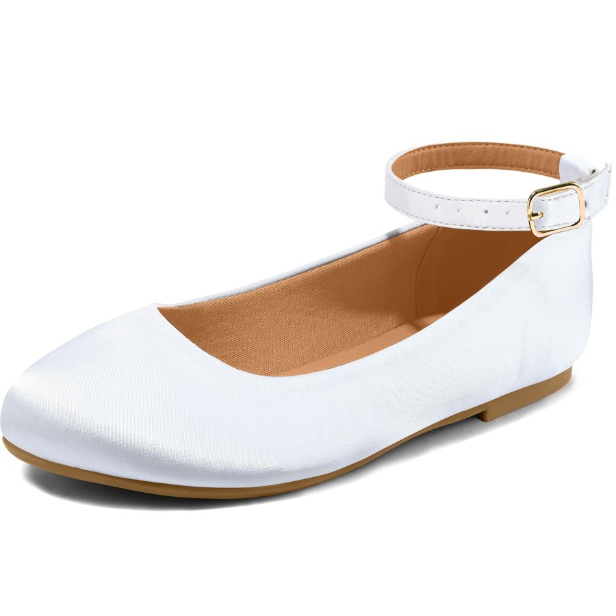 Kids my soft | Kids Dress Shoes-White Leather Ankle Strap Ballet Flats