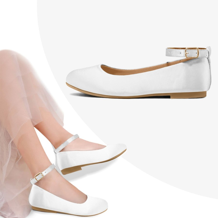 Kids my soft | Kids Dress Shoes-White Leather Ankle Strap Ballet Flats