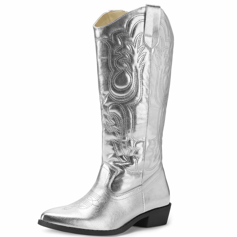 Women my soft Cowboy & Cowgirl Boots | Embroidered Western Knee High Silver Cowboy Boots