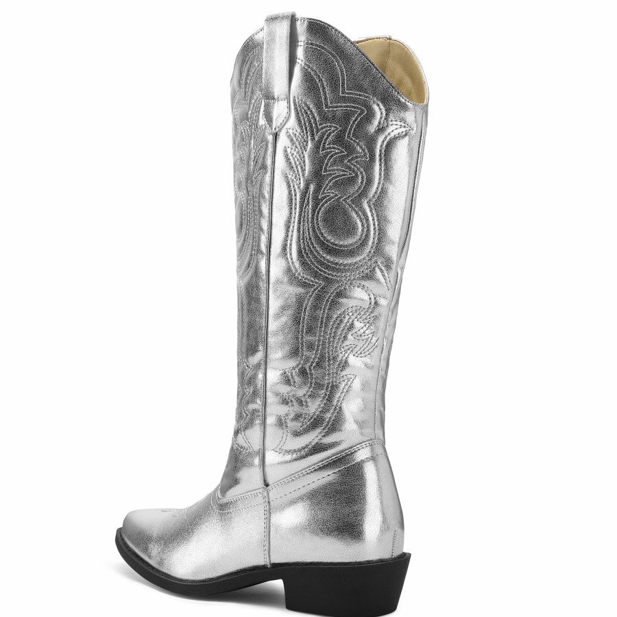 Women my soft Cowboy & Cowgirl Boots | Embroidered Western Knee High Silver Cowboy Boots