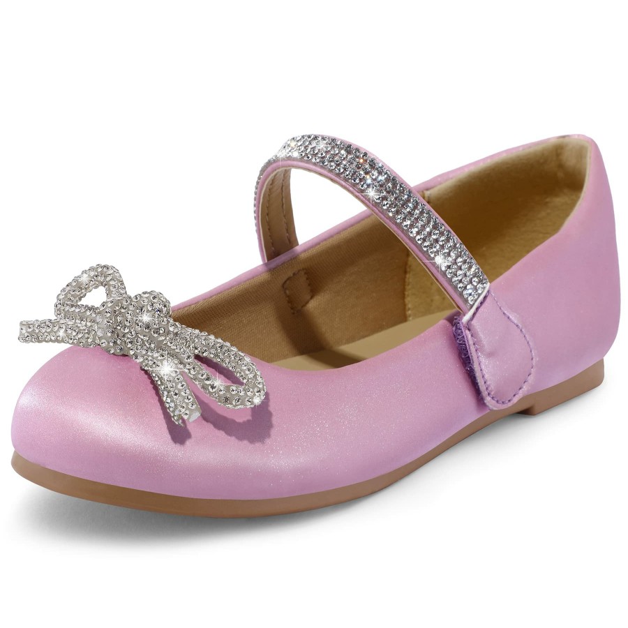 Kids my soft | Kids Dress Shoes-Rhinestone Bow Embellished Glitter Mary Jane Flats