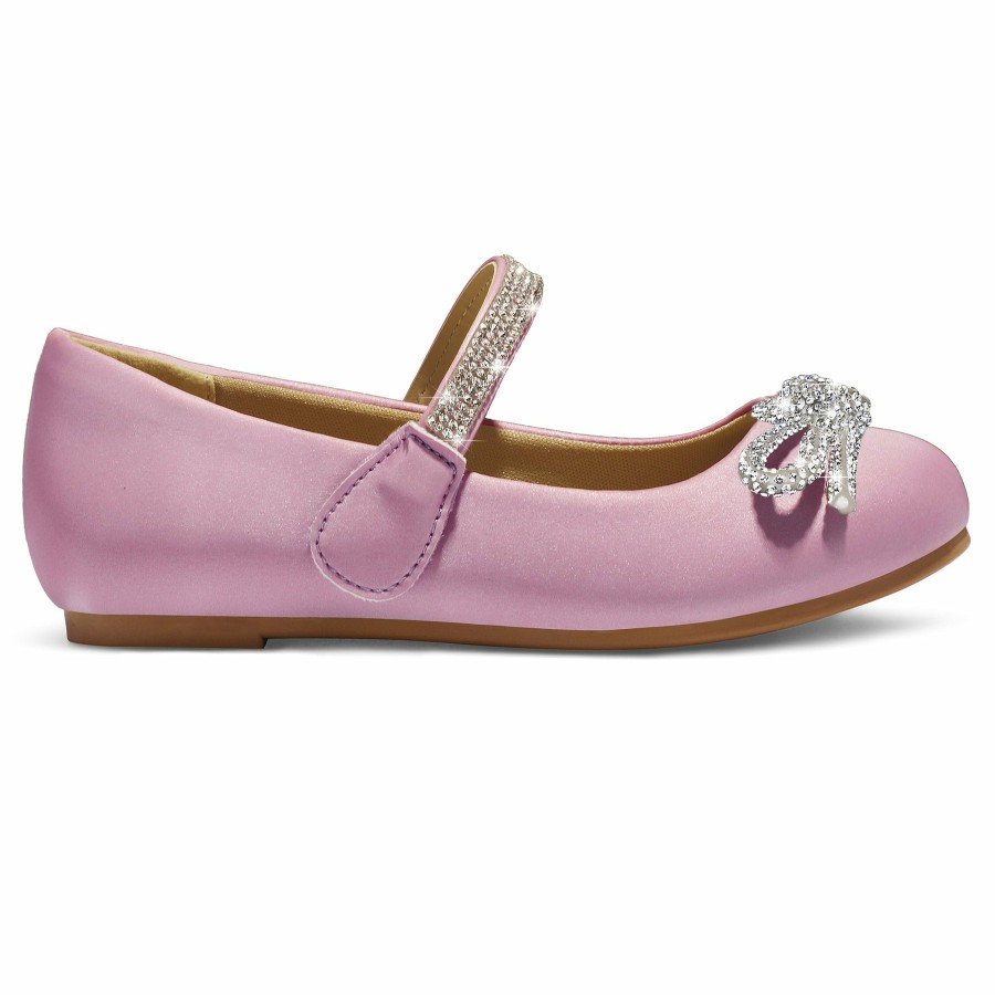 Kids my soft | Kids Dress Shoes-Rhinestone Bow Embellished Glitter Mary Jane Flats