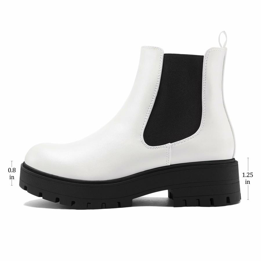 Women my soft Casual Boots | Chunky Heel Lug Sole Platform Chelsea Boots White