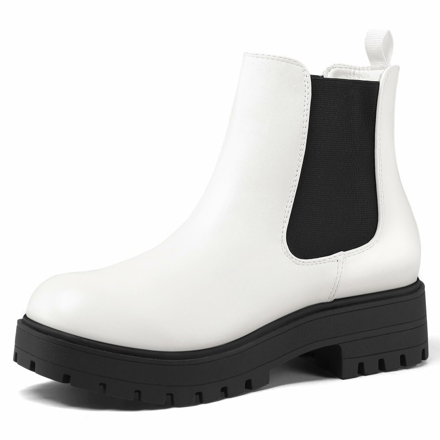 Women my soft Casual Boots | Chunky Heel Lug Sole Platform Chelsea Boots White