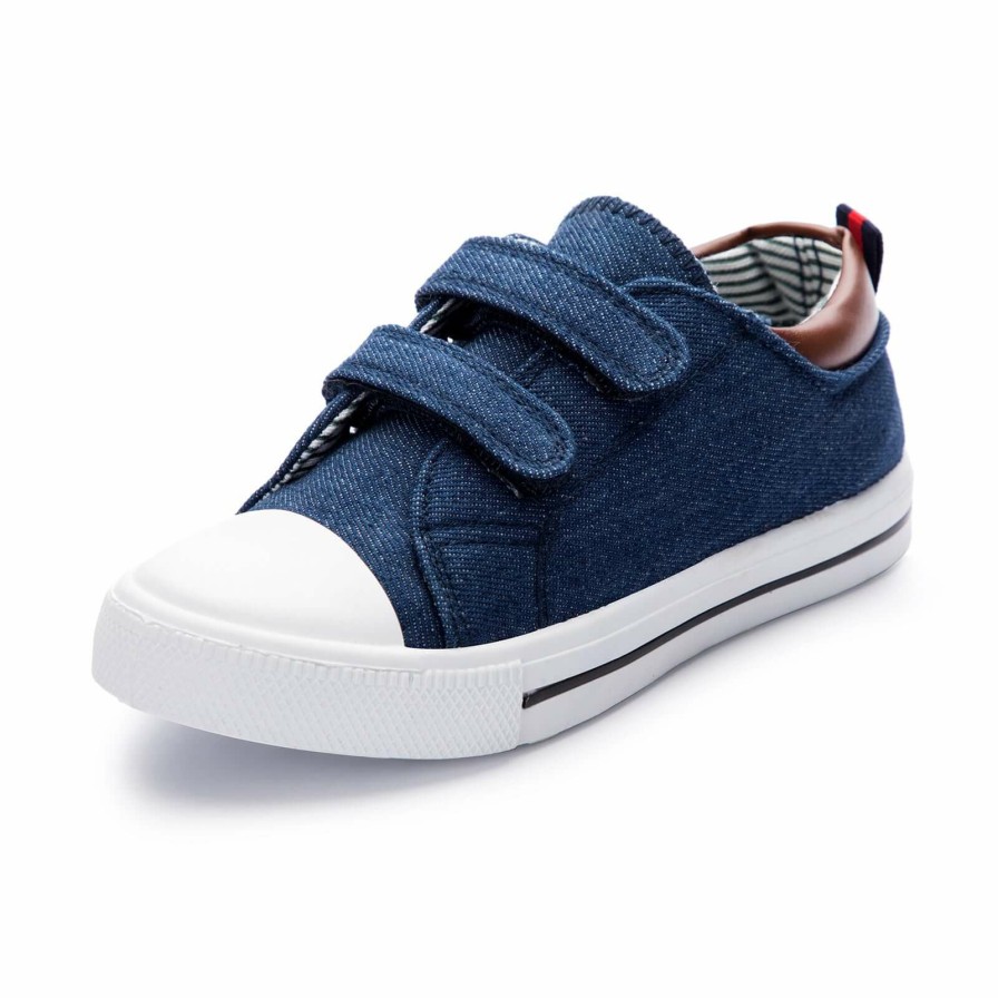 Kids my soft | Navy Denim Double Hook And Loop Canvas Sneakers