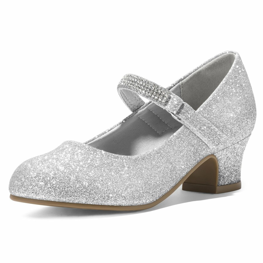 Kids my soft | Kids Dress Shoes-Low Heel Rhinestone Lace-Up Mary Janes