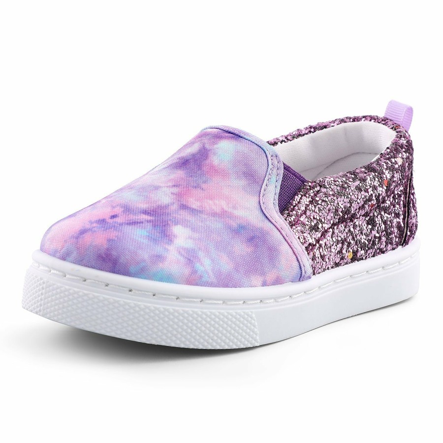 Kids my soft | Purple Tie Dye Sequin Panel Slip-On Canvas Shoes