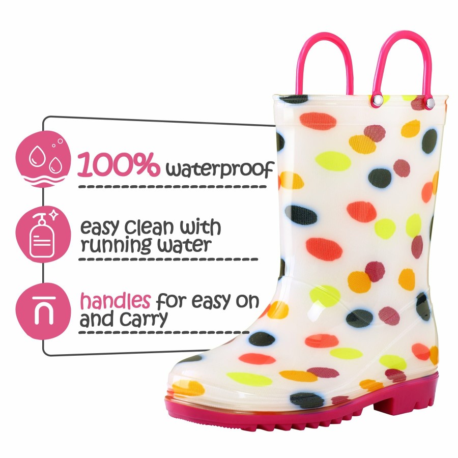 Kids my soft | Colorful Round Print White Kids Rain Boots