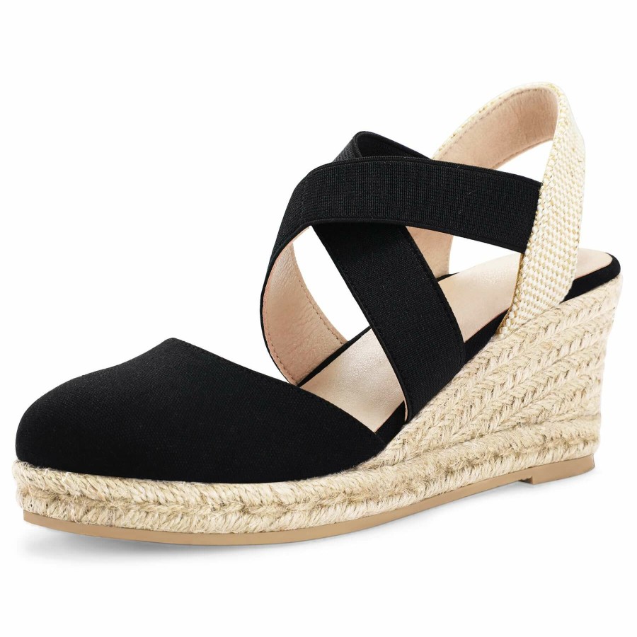 Women my soft Wedge Sandals | Elastic Crossed Grass Weave Wedge Sandals