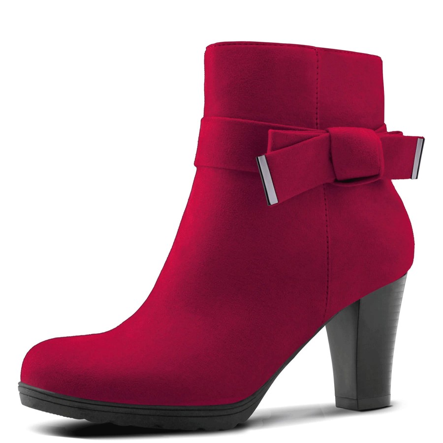 Women my soft Heeled Boots | Bow Chunky Stacked Heel Suede Ankle Boots