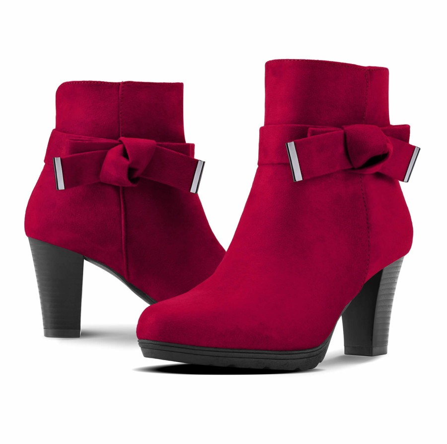 Women my soft Heeled Boots | Bow Chunky Stacked Heel Suede Ankle Boots