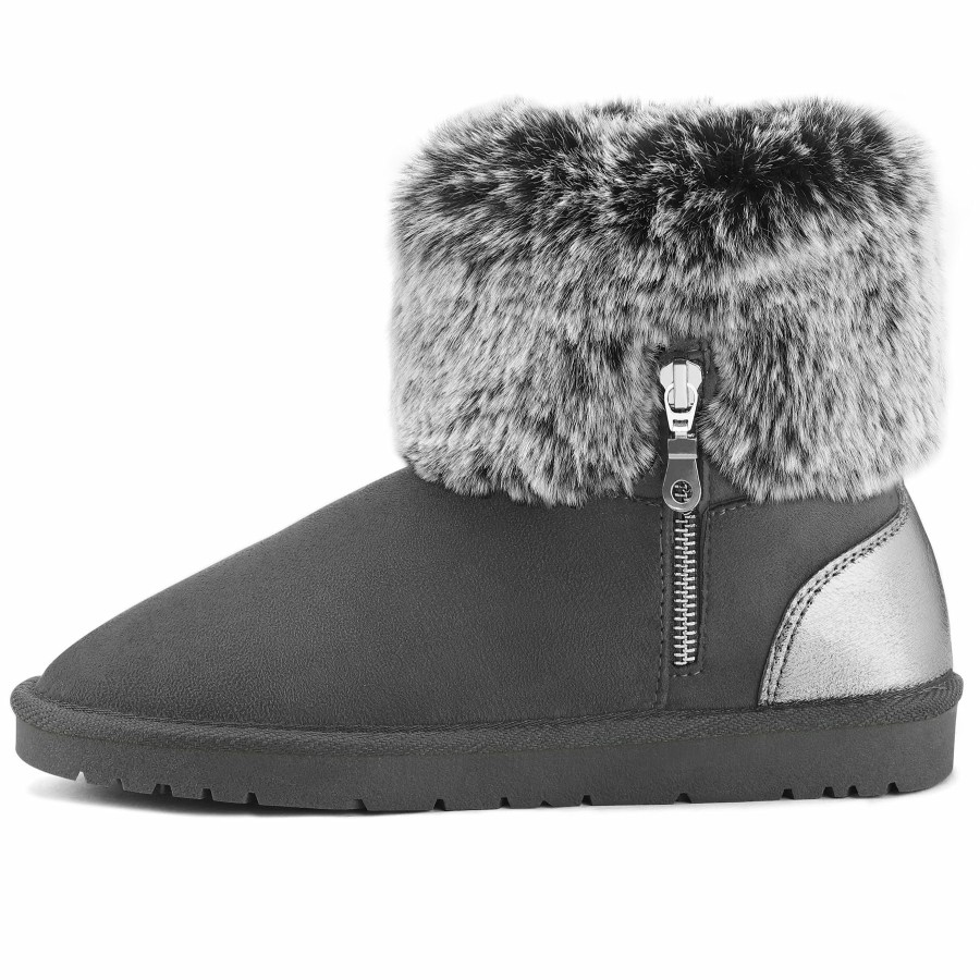 Women my soft Snow & Winter | Warm Fur Mid-Calf Slip On Gray Snow Boots