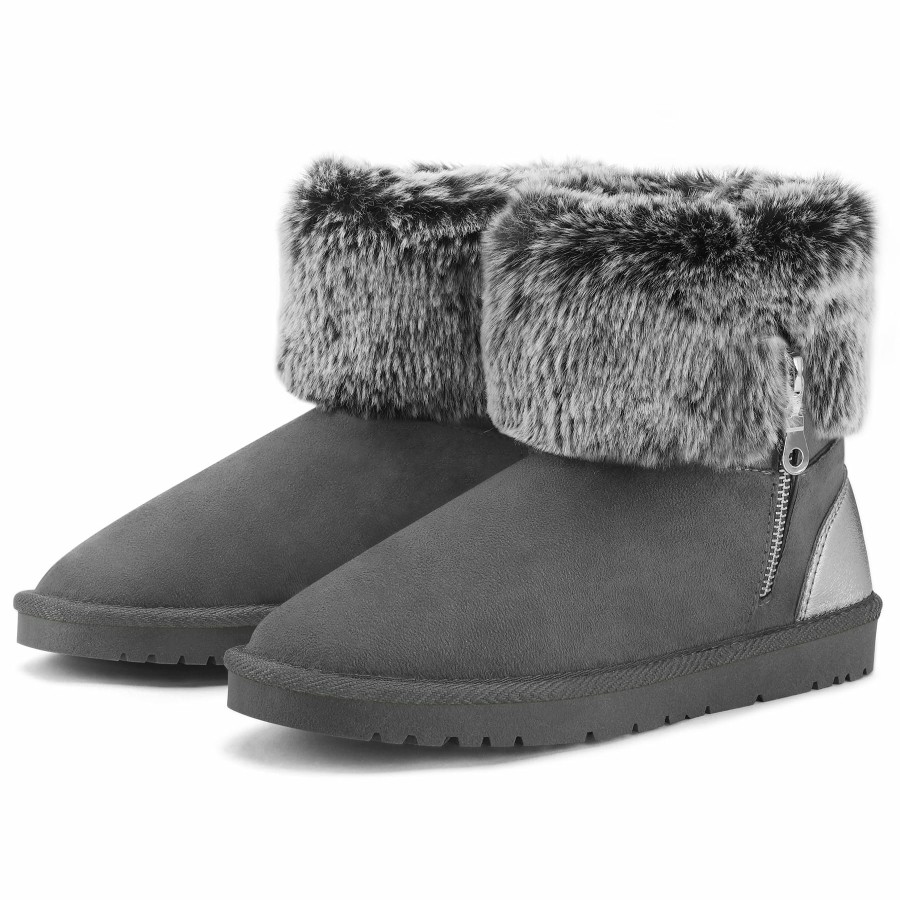 Women my soft Snow & Winter | Warm Fur Mid-Calf Slip On Gray Snow Boots