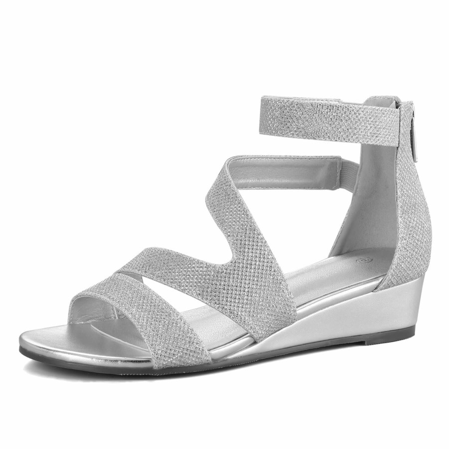 Women my soft Wedge Sandals | Glitter Low Wedge Zip Summer Dress Sandals