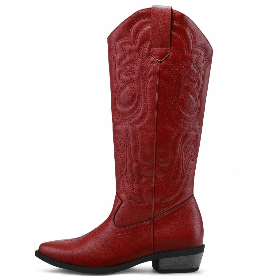 Women my soft Heeled Boots | Embroidered Western Knee High Red Cowboy Boots