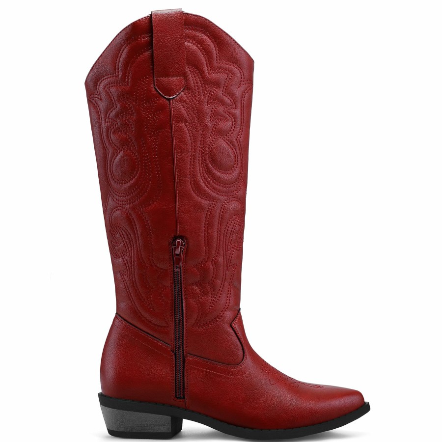 Women my soft Heeled Boots | Embroidered Western Knee High Red Cowboy Boots